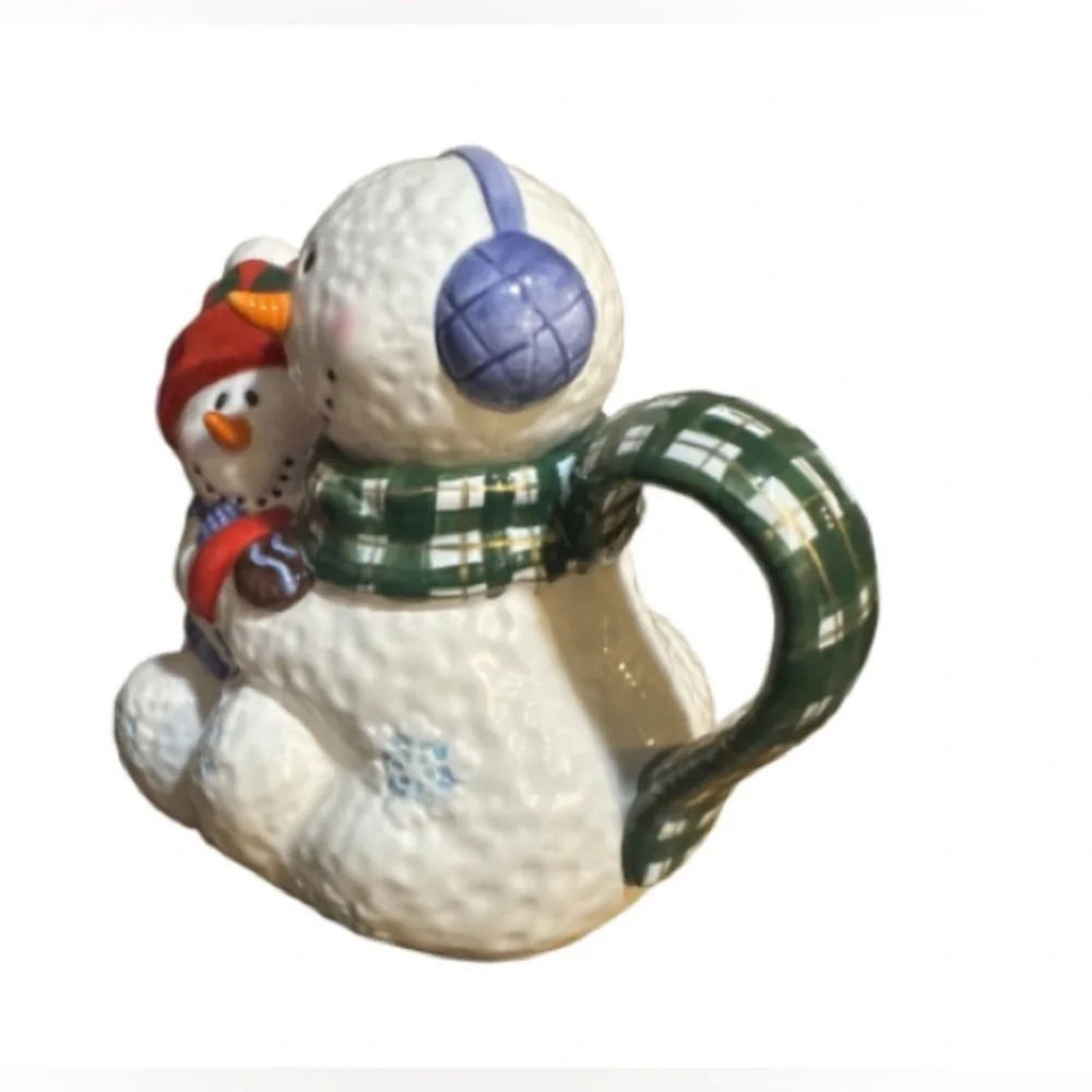 Fitz and Floyd Snowman Teapot with Red and Green Accents